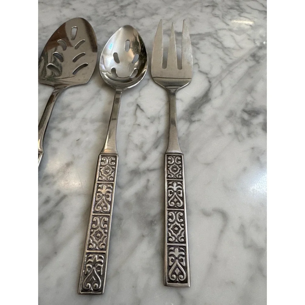 Nasco NSS1 Stainless Flatware 9pc Serving Set Iced Tea Spoons Geometric Black